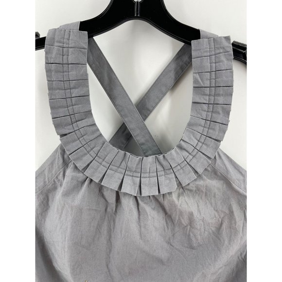 J. Crew Women's Tank Top Gray Ruffle Neckline Criss Cross Straps Side Zip Sz 2 - Picture 3 of 11